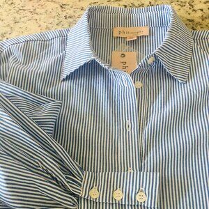 PHILOSOPHY REPUBLIC Blue/White Elegant Striped Blouse
